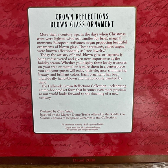 Hallmark • 2000 • 1955 Murray Dump Truck • Blown Glass • Ornament • W/ Box - Picture 12 of 14